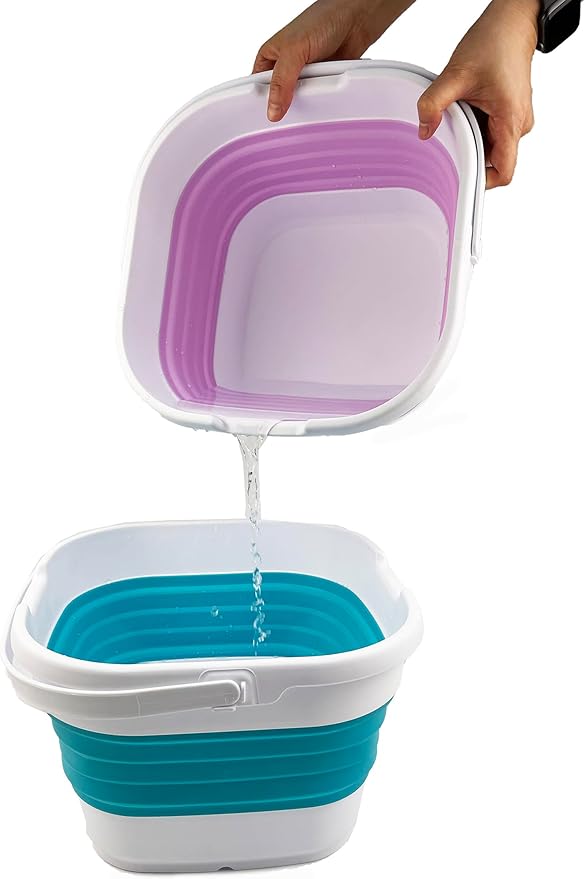 SAMMART 9.5L (2.5 gallon) Collapsible Rectangular Handy Bucket (Ceramic Blue/Pale Purple(Set of 2))
