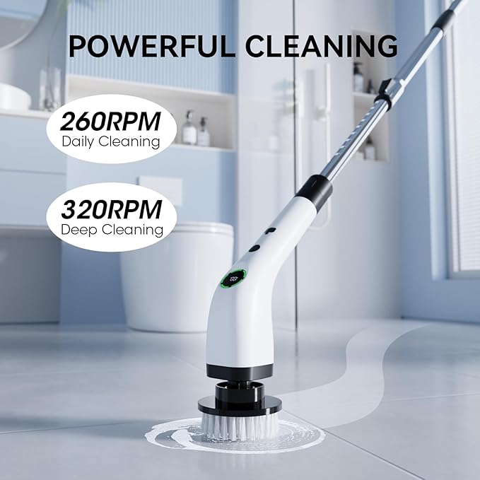 Swyprrix Electric Bathroom Cleaning Brush, Cordless Spin Scrubber Full Body Waterproof IPX7 with Adjustable Handle, 8 Replaceable Brush Heads for Bathtub/Kitchen/Window/Home -SD-CTB01