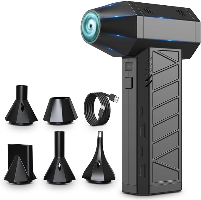 Think Buddy Compressed Air Duster Air Gun - Powerful Cordless Rechargeable 4-Gear Adjustable Air Blower with LED Lighting, for Computer, Keyboard, Car, Outdoor