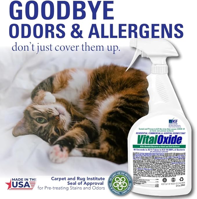 Vital Oxide| Eliminate Pet Urine Odor & Stains| Destroys Most Pet viruses in minutes |Carpet Stain Remover for Cats & Dog Pee, Carpet Cleaner Spray