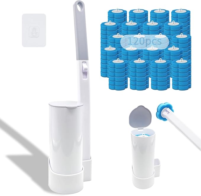 Amestar Toilet Brush with 120 Refills, White Toilet Cleaning Brush, Toilet Bowl Brush, Toilet Brush Refill for Efficient and Deep Scrub Toilet