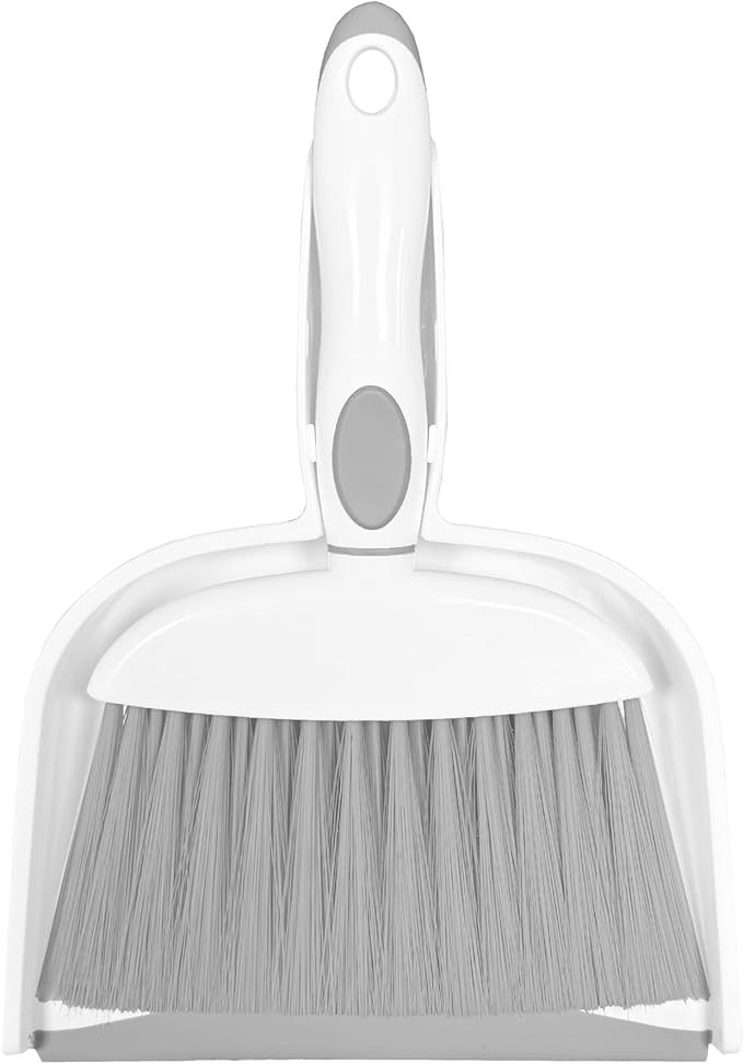 NBGYTECH Mini Broom and Dustpan Set Small Broom with Dustpan Combo Set Portable Cleaning Tools for Home Office RV Learning Camping (White+Grey)