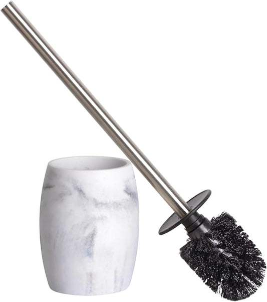 Toilet Bowl Brush and Holder with Stainless Steel Long Handle, Toilet Scrubber Brush with Durable Base, 360° Deep Cleaning Bristles for Bathroom, Compact Set for Small Space (White)