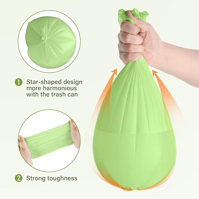 Eargardin Compostable Trash Bags 2.6 Gallon 100 Counts Compost Small Garbage Bag for Kitchen Bathroom BPI Certified, Green