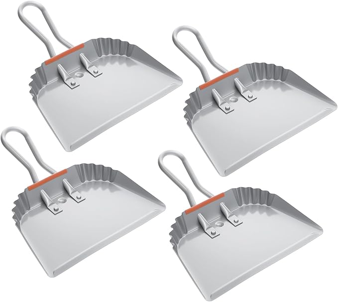 4 Pack 12 inch Heavy Duty Metal Dustpan, Steel Industrial Commercial Dust Pan with Handle, Wide Scooper Dust, Debris Sweeping Tool for Indoor, Outdoor, Fireplace, Silver