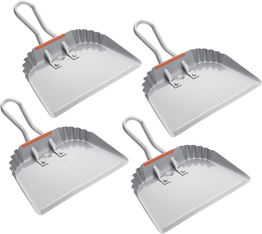4 Pack 12 inch Heavy Duty Metal Dustpan, Steel Industrial Commercial Dust Pan with Handle, Wide Scooper Dust, Debris Sweeping Tool for Indoor, Outdoor, Fireplace, Silver