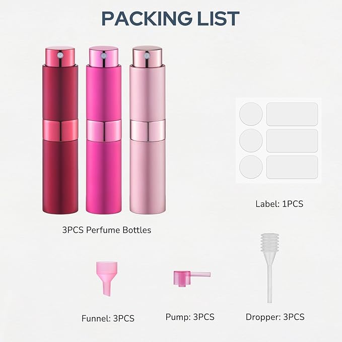 Perfume Atomizer Travel Bottle Refillable: Cologne Sprayer Portable for Men - Mini Spray Empty for Refill - 8ml Small Size Pink