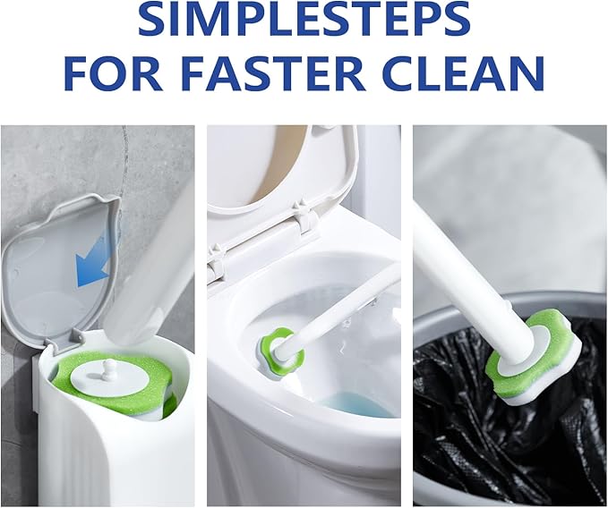 Disposable Toilet Brush,Toilet Bowl Brush and Holder Set with 30 Magic Sponge Eraser Wand Refills, Wall Mounted Cleaning Brush for Bathroom Toilet (Toilet Brush Set,1 PCS)