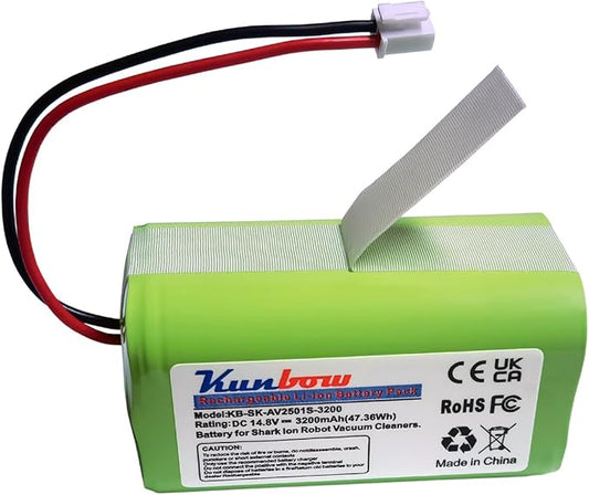 3200mAh Replacement Shark RVBAT850 Battery for Shark Ion R75, R85, RV850, S87, AV752, AV751, RV761, RV851WV, RV871, RV1000S, RV1100VL, RV101AE, Shark AI Robot PRO RV2001WD, AV2501S vacuum cleaners.