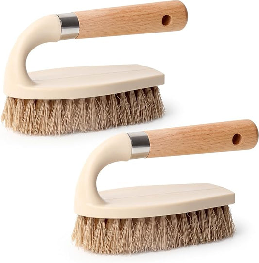 Dekotech Heavy-Duty Shoe & Household Scrub Brush – Ergonomic Wooden Handle with Stiff Bristles for Deep Cleaning Sneakers, Tiles, Grout & Hard Surfaces (2 Pack)