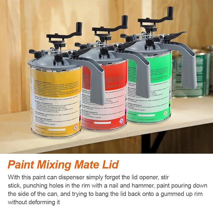 2 PCS 1L Paint Can Mixing Mate Lid Kit with Pour Spout and Mixing Blade, Universal Paint Shaker, for Stirring, Storing and Pouring, with Hand Crank
