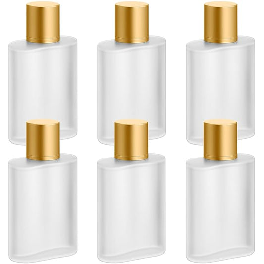 Tessco for you 6 Pcs 1.7 Ounces Perfume Bottles Empty 50ml Frosted Body Spray Glass Bottles Empty Refillable Atomizer Perfume Dispenser Fine Mist Atomizer Cosmetic Make up Container (Gold)