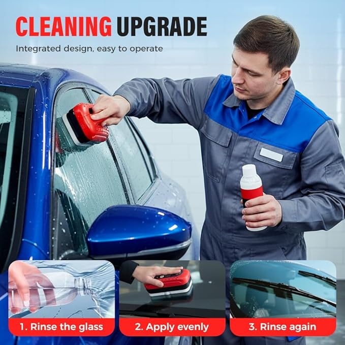 MIUMONE Automotive Oil Film Cleaning Brush,Antifog & Rainproof Glass Cleaning Board for Car Windows,Car Glass Oil Film Remover with Refill,windshield cleaner tool For Improves Clarity (1)