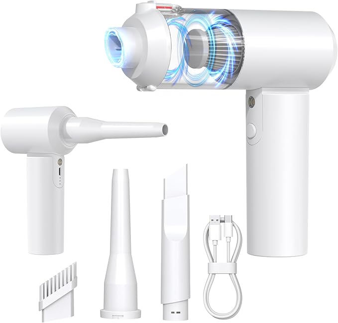 TURNRISE Car Vacuum Cordless: 12000Pa 2 in 1 Handheld Vacuum & Blower - Hand Vacuum Portable Cordless with Led Light, Multi-Nozzles for Car, Home, Office, Pet, Hair White