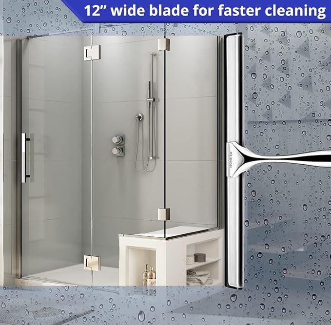 HOME SO 12” Shower Squeegee in Chrome Finish; Effective Rubber Blade Squeegee for Windows, Glass Shower Doors, Car Windshield, Mirrors, Tile Walls, Kitchen Surfaces and More