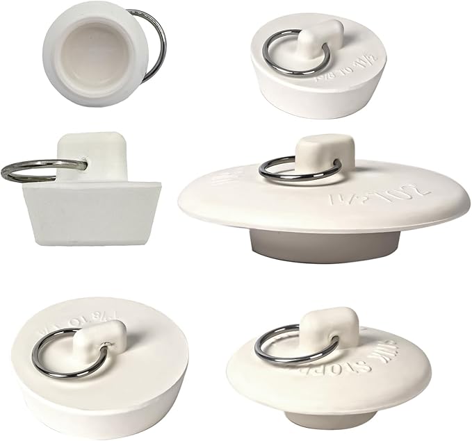 6 Pieces Rubber Sink Stopper, Drain Stopper Bath Tub Stopper with Pull Ring, Kitchen Drain Plug Sink Plug, Bathroom Bath Plugs, 6 Sizes（White）