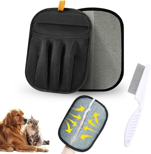 FLEXARO Pet Hair Remover Glove for Cats & Dogs, Upgraded 5-Finger Electrostatic Mesh Mitt, Handheld Grooming Glove Reusable Fur & Lint Remover for Sofa, Couch, Carpet, Clothes & Car Seat – Black