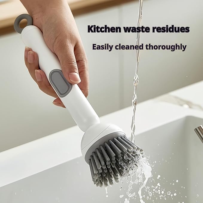 Adjustable Dish Brush with Soap Dispenser, Non-Scratch PET Bristles, Ergonomic Handle, Kitchen Cleaning Tool for Pots, Pans & Sink (Green, Short Style-1 Piece)