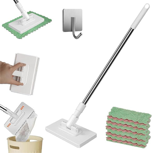 Snap Grip Minimop, Convenient Cloth Changing Mini Mop, Retractable Gap Dust Cleaner Flat Mops with Locking Head & Sweeping Cloths, 100cm Long Handle Sweeper Stick for Multi Cleaning (1*Mop+5*Cloth)