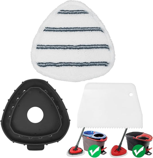 High-PQ Flat Mop Head Replacements, Microfiber Mopping Pads Refills, 1-Pack Spin Mop Pads + 1 Plastic Pad &1 Scrape for Floor, Wall & Ceiling Cleaning - Fits EasyWring & RinseClean Systems