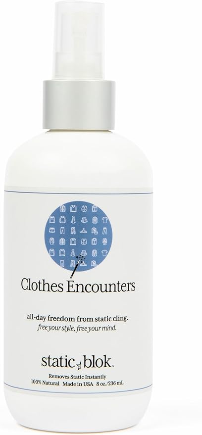 Anti-Static Spray for Clothes - Instantly Eliminate Static Cling, Flyaways, and Shocks from Clothes, Fabrics, Linens, Blankets & Rugs- All-Natural Formula - Lasts All Day- 8oz