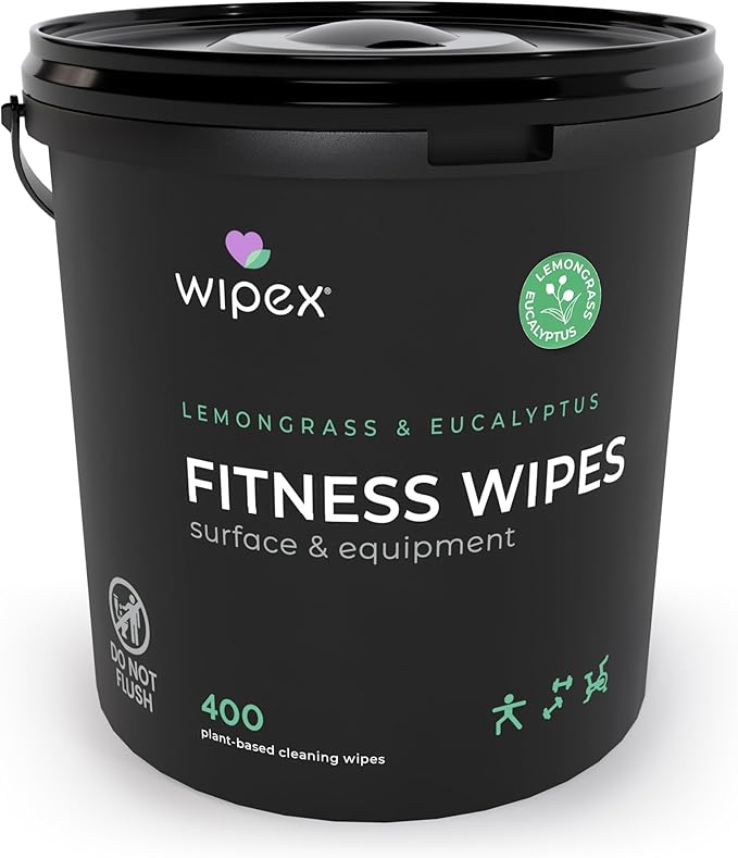 Wipex Yoga Mat Cleaner Wipes - Plant-Based Lemongrass, Eucalyptus & Vinegar Wipes for Gym & Fitness Equipment & All Purpose Gym Cleaning - Safe for Peloton Bikes & Treadmills - 400 Count