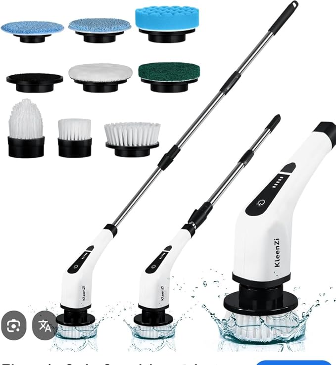 Deliverypacket -Electric Spin Scrubber with 9 Brush Heads, Cordless Shower Cleaning Brush with Long Handle, Rechargeable & Waterproof
