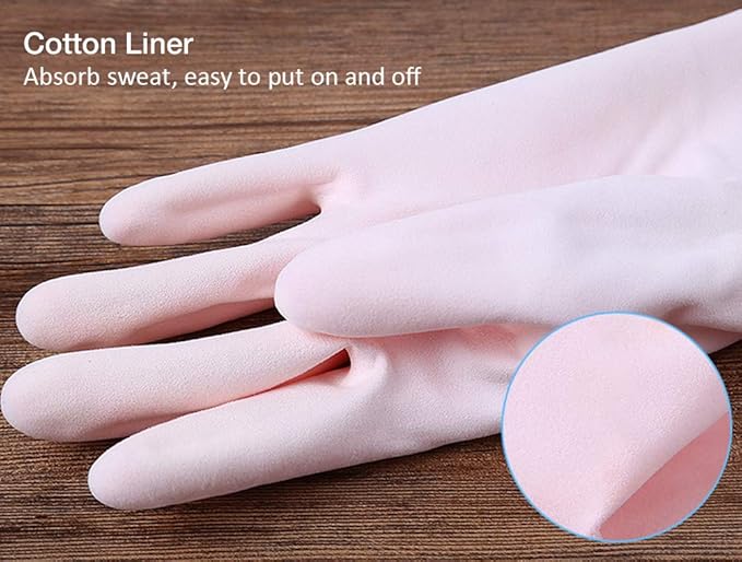 Alimat PluS 3 Pack Reusable Cleaning Gloves Latex Free, Dishwashing Gloves with Cotton Flock Liner and Embossed Palm, Waterproof Household Gloves for Laundry, Gardening (Medium)