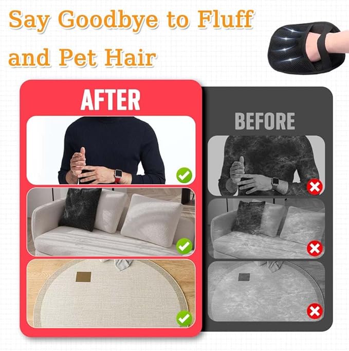 Orebog 2PCS Pet Hair Remover, Electrostatic Pet Hair Removal Gloves, Reusable Cat & Dog Hair Remover for Couch, Furniture, Carpet, Curtain, Upgraded Animal Fur Removal Tool, Cat Grooming Gloves