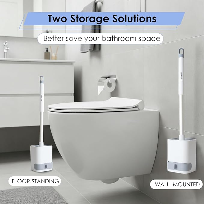 QUIVIX Toilet Cleaner Brush, Silicone Toilet Brush+Pumice Stone for Toilet Cleaning, with Non-Slip Long Handle, Wall Mounted/Floor Standing, Toilet Brush Set for Bathroom RVs