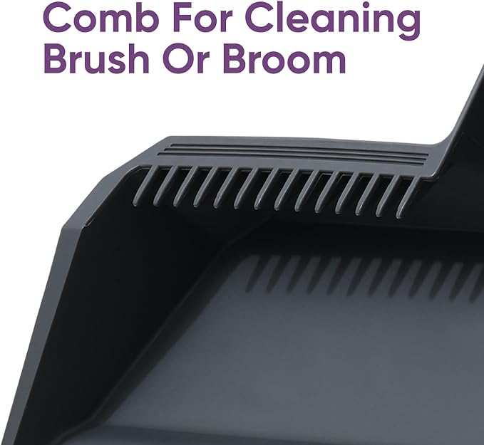 Superio 4-Pack Wide Plastic Dustpan with Comb - 16" Wide, Rubber Lip, Broom Handle Clip, Grey
