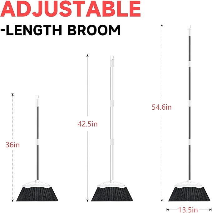 EZKEY Heavy Duty Broom, 54-inch Adjustable Long Handle Angle Brooms Large Brooms for Sweeping Indoor and Outdoor Commercial Broom for Home Kitchen Patio Garage Porch Courtyard Classroom, White