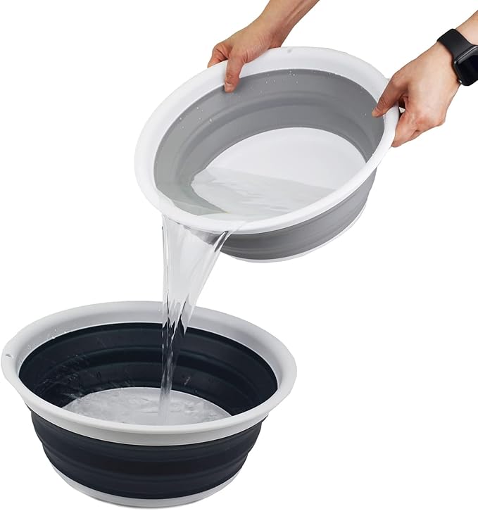SAMMART 7.5L (1.98 Gallon) Collapsible Tub - Foldable Dish Tub - Portable Washing Basin - Space Saving Plastic Washtub (White/Grey)