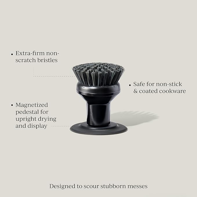 Ionic Palm Brush, Magnetized to Stand Upright, Stainless Steel with Replaceable Head, Onyx/Black