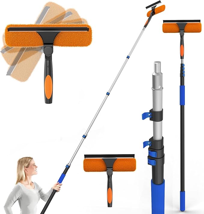 SKGPOLE 26FT Reach Window Squeegee for Window Cleaning Kit with 5-19 Foot Telescoping Extension Pole, 2 in 1 Window Squeegee, Cobweb Duster, Dust Kit Window Washing Kit for Car, Shower Glass Door