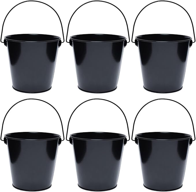 Metal Buckets with Handle - 6 Pack 4.3 Inch Small Iron Pail, Easter Bucket,Pencil Holder and Flower Pots,Craft Supply Holders for Events,School Storage and Party. (Black, 4.3" Top)