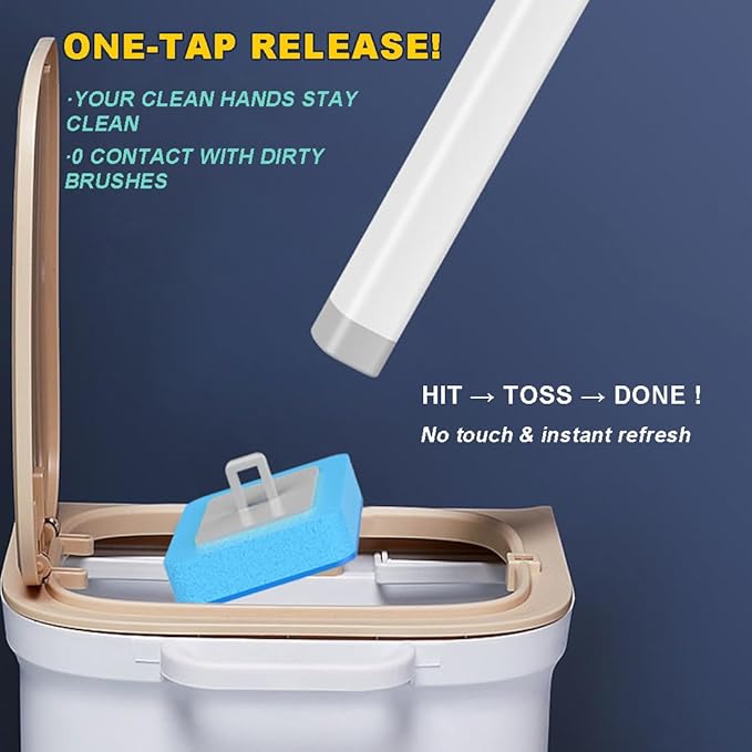 Disposable Toilet Brush Refill Heads (8-Pack), Pre-Loaded Cleaner & Quick-Release Design, MTS-001A Blue