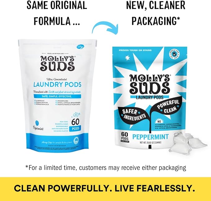 Molly's Suds Laundry Detergent Pods | Clean Detergent for Sensitive Skin | Ultra Concentrated and Stain Fighting | Peppermint - 60 Count