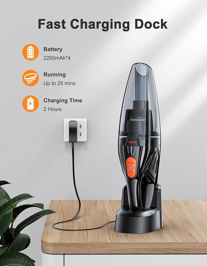 Otemly Handheld Vacuum Cordless Rechargeable 9KPA - [2H Fast Charging Dock] Portable Car Vacuum Cleaner High Power Suction with LED Light, 2 HEPA Filters, Dust Busters Wet Dry for Home/Car/Office/Pet
