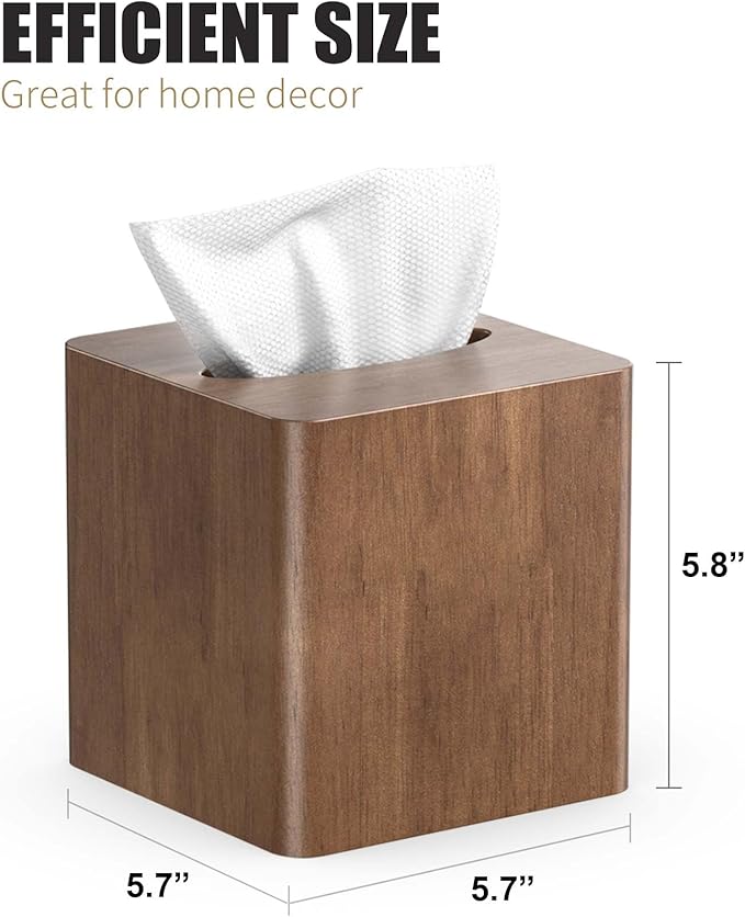 Livelab Tissue Box Cover Square - Oak Wood Tissue Box Holder for Living Room, Dinner Table, Bathroom, Office - Decorative Wooden Cube Facial Tissue Cover for Modern Farmhouse Home Decor | Brown