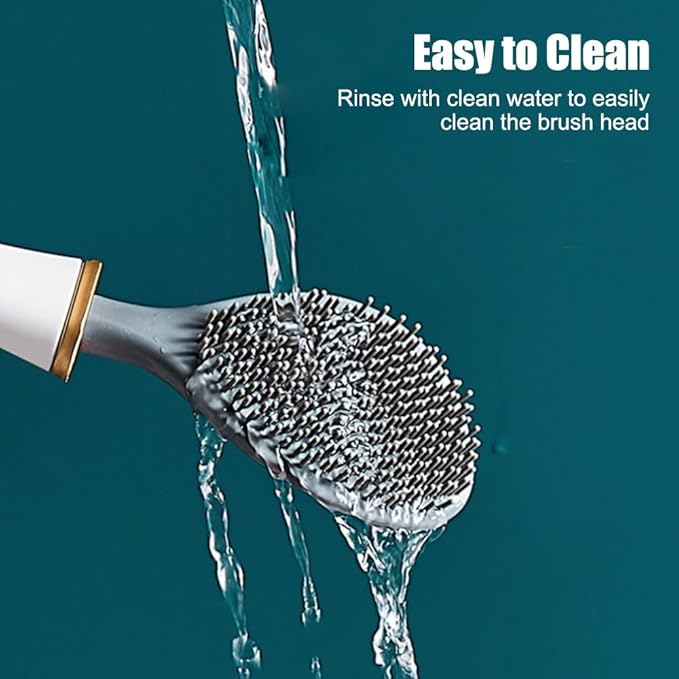 Silicone Toilet Brush & Holder Set, Deep Cleaning Wall Mounted Toilet Cleaner with Base & Adhesive Sticker for Home Bathroom