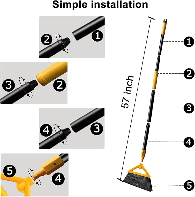 Salajory Heavy Duty Angle Broom - Yellow Broom for Outdoor & Indoor, Garage, Driveway, Sidewalk, Kitchen & More, Long Handle