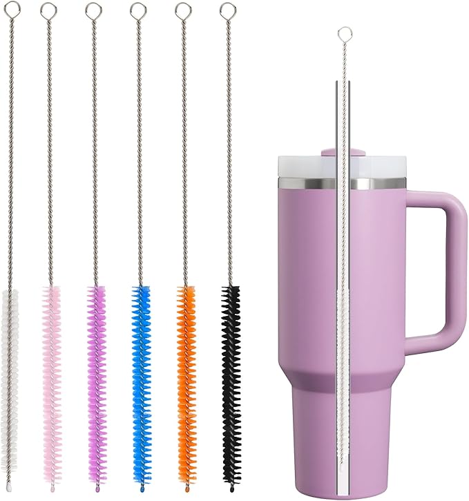 Straw Cleaner Brush for Stanley, 6Pcs Reusable Extra Long Straw Cleaning Brush for 14oz 20oz 30oz 40oz Stanley Mug, Cleaning Brushs for All Plastic, Glass, Stainless and Silicone Straws