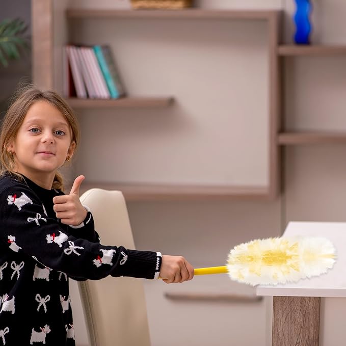 Vesici 400 Pcs Duster Refills Compatible with Swiffer Dusters Bulk Disposable Replacement Thickened with 1 Handle Heavy Duty for Cleaning, Office (Yellow)