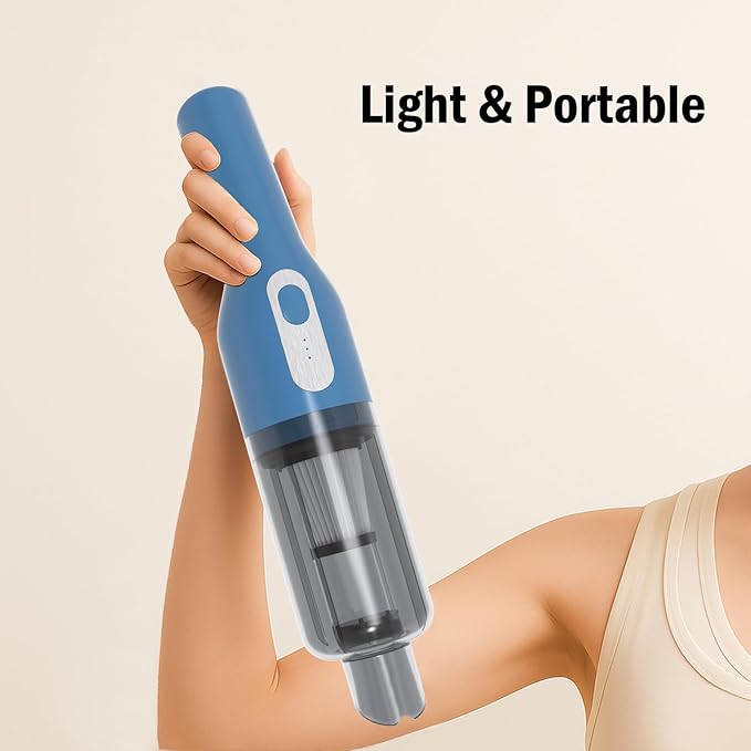 catsMeow Handheld Cordless Portable Car Vacuum Cleaner, 16000Pa High Power Rechargeable Hand Held Mini Vacuum with Multi-Nozzles for Car, Home, Office /V068 Blue and White