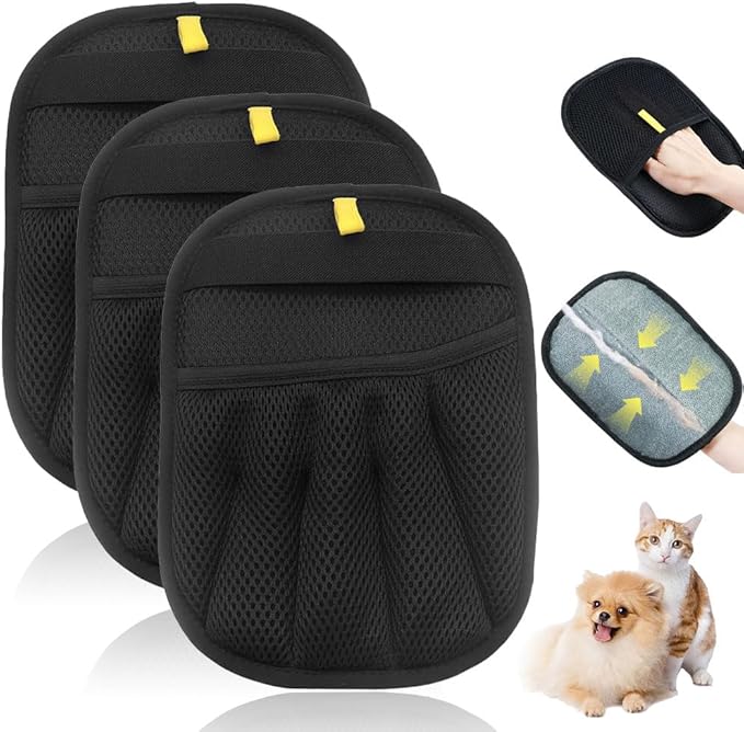 Electrostatic Gloves for Pet Hair Removal, Electrostatic Pet Hair Removal Gloves Brush for Pets Hair, Reusable Cats & Dogs Grooming Gloves for Hair Removal (Yellow*C, 3)