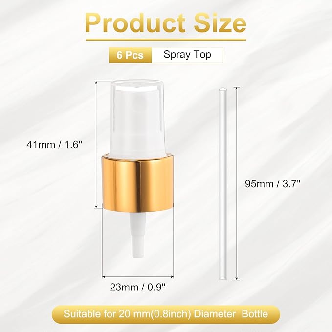 uxcell 6 Pcs Gold White Spray Top, 20/410 Fine Mist Sprayer Reusable Replacement Spray Bottle Pump Plastic Top for Cosmetic Perfume and Body Sprays Bottle