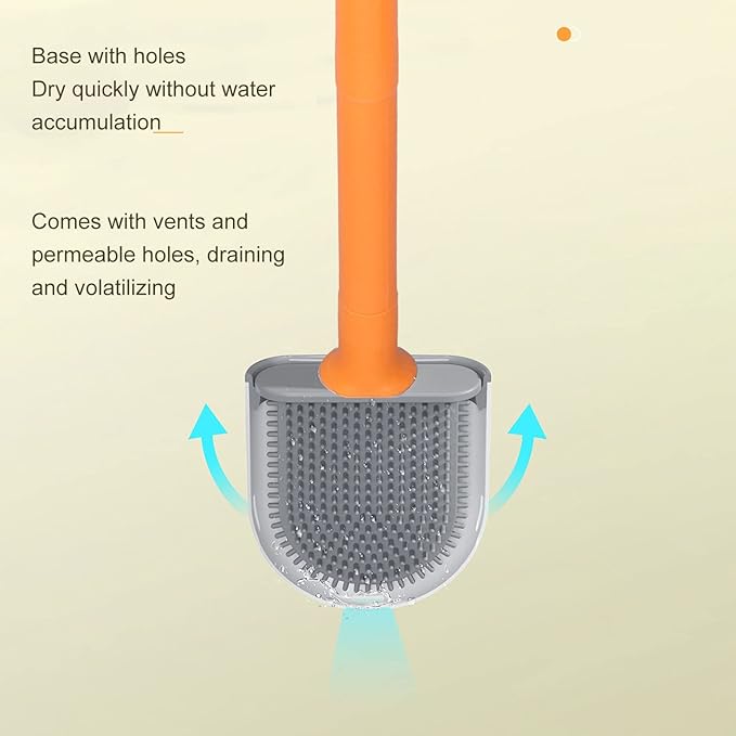 KJAOYU Silicone Toilet Brush,Wall-Mounted Toilet Brush Drying Holder Set - with Detachable Handle Cleaning Tool for Home Hotel Bathroom - Orange(Orange)