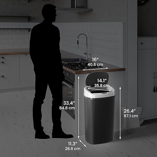 iTouchless 13 Gallon Automatic Trash Can with Sensor 2.0 Technology & Odor Filter – Touchless, Slim Space-Saving Design for Hygiene-Conscious Homes, Offices & Busy Families – Black, Durable Plastic