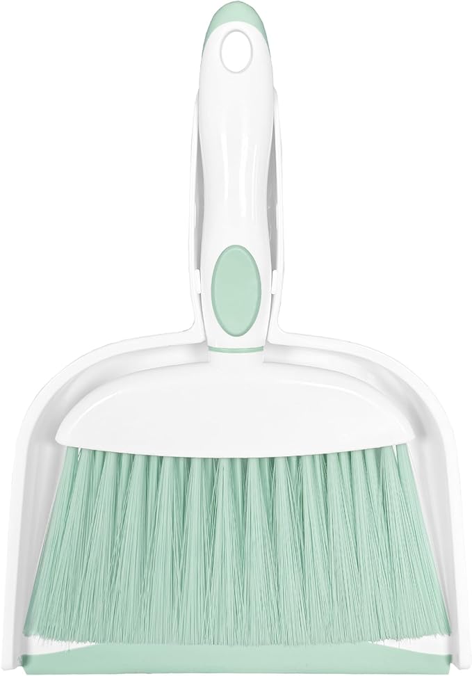NBGYTECH Mini Broom and Dustpan Set Small Broom with Dustpan Combo Set Portable Cleaning Tools for Home Office RV Learning Camping (White+Green)